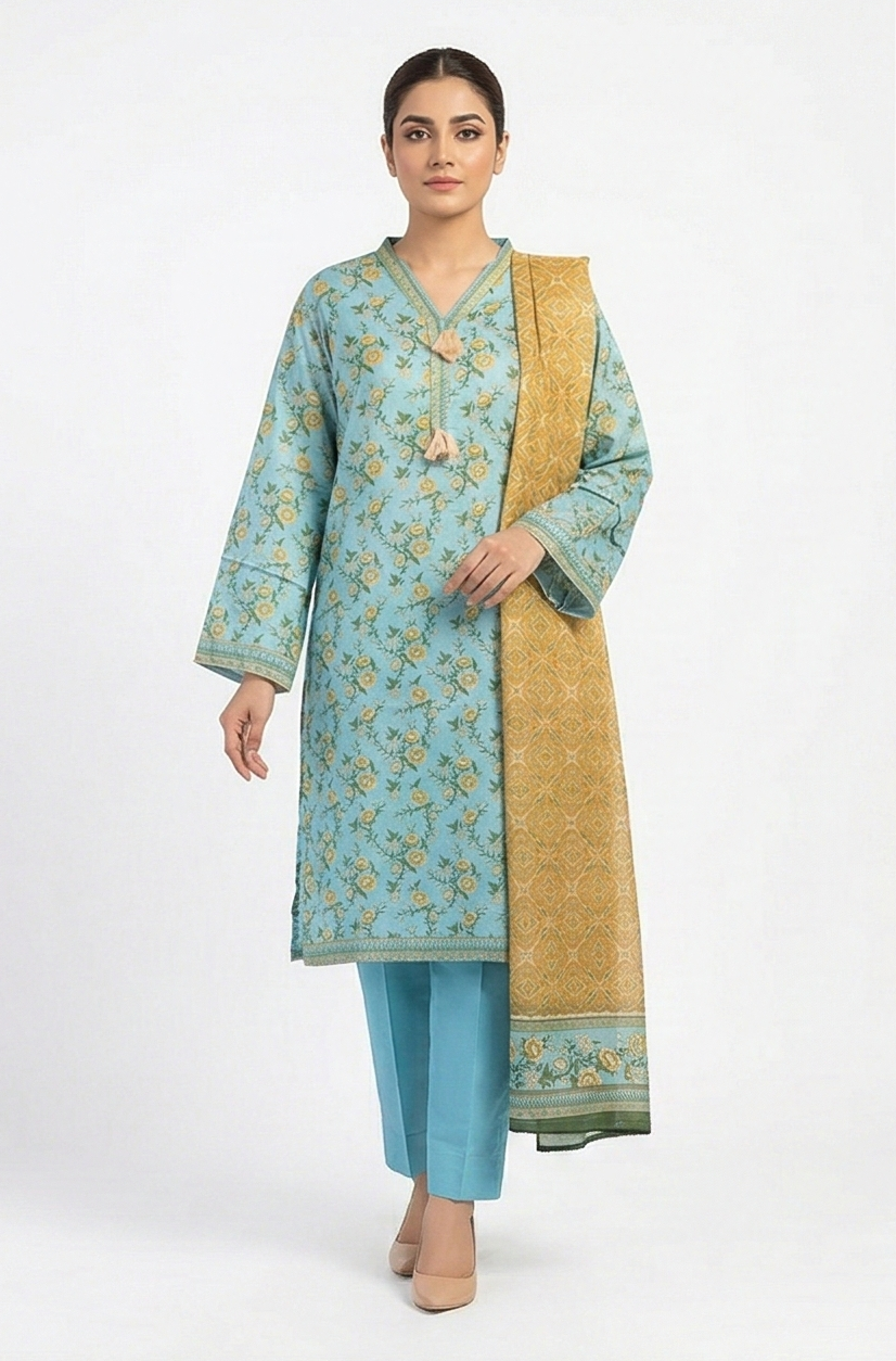 Zaraiz Lawn large green floral 3pcs