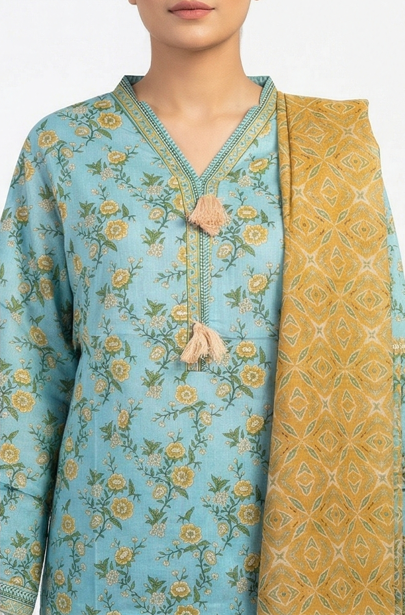Zaraiz Lawn large green floral 3pcs
