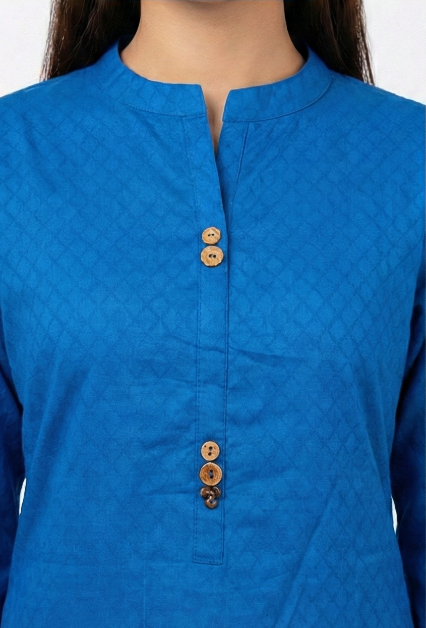 AlKaram Blue Sherwani collar Kurti