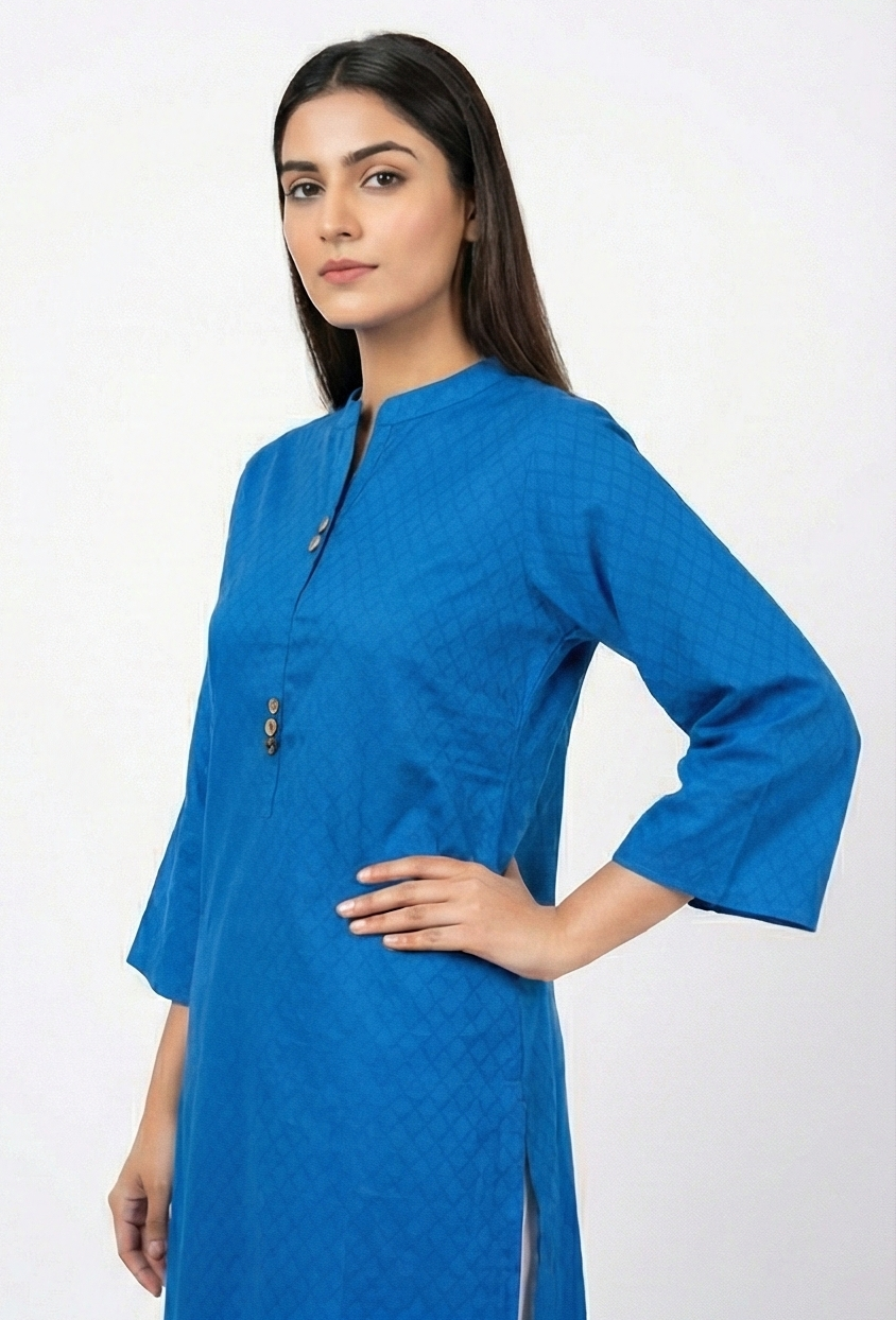 AlKaram Blue Sherwani collar Kurti