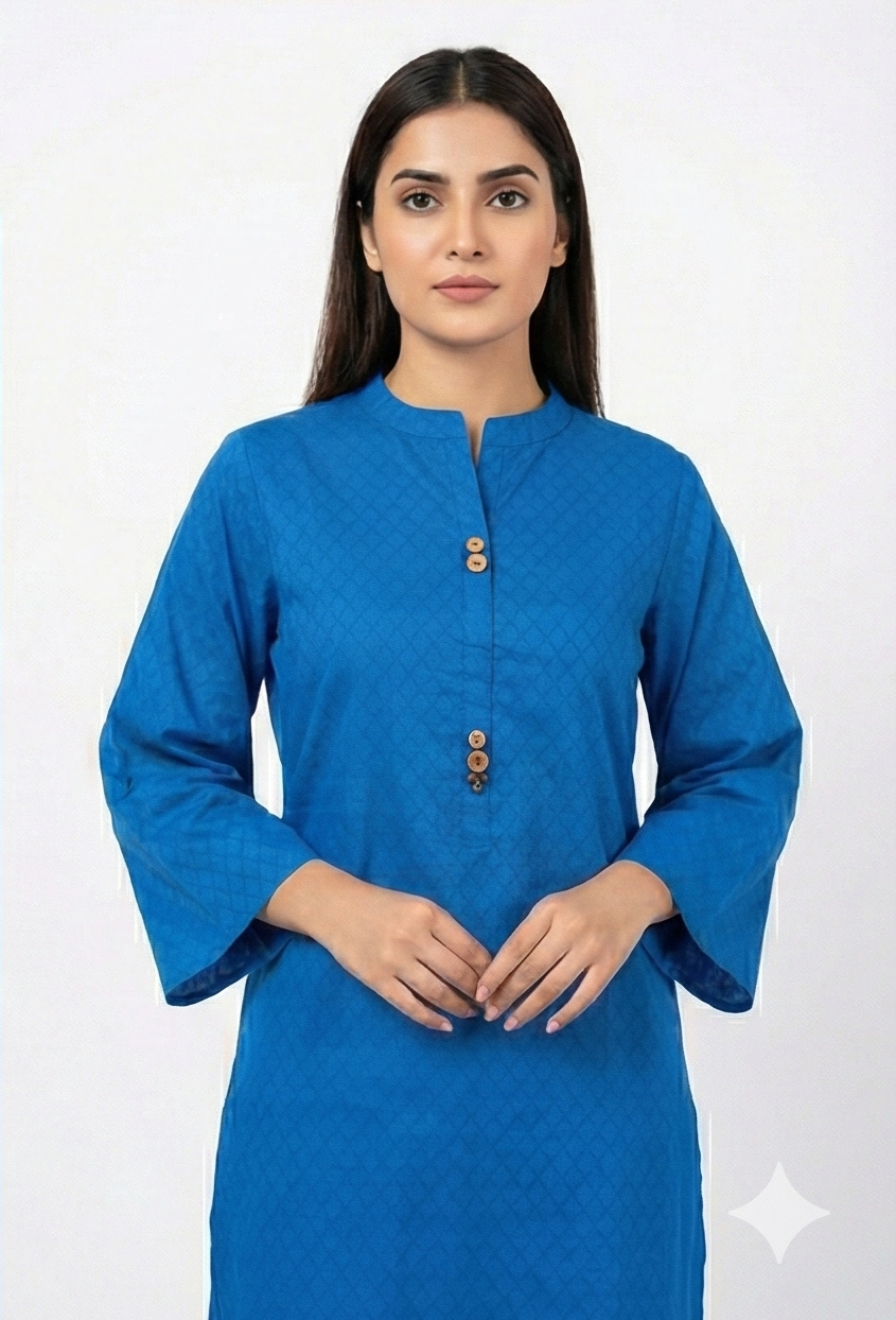 AlKaram Blue Sherwani collar Kurti