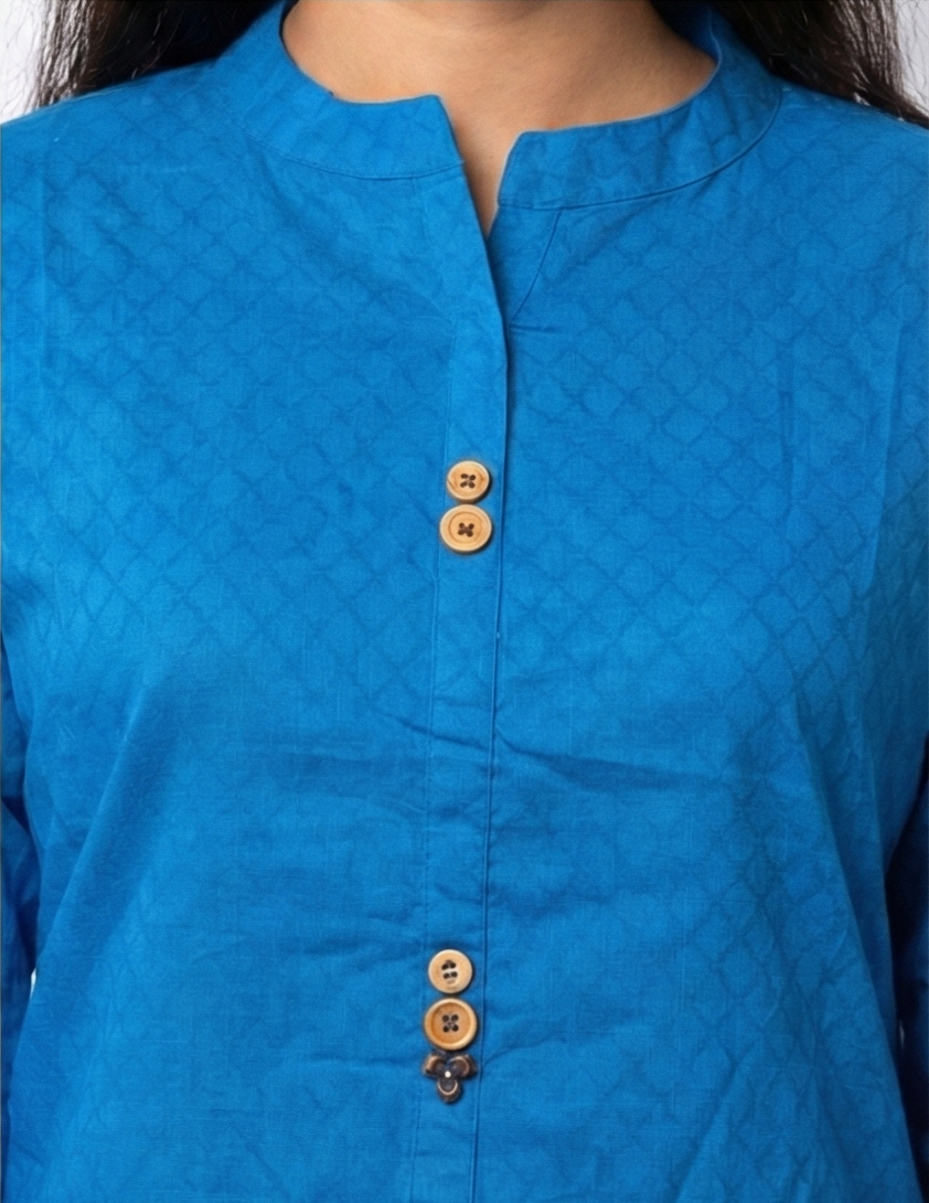 AlKaram Blue Sherwani collar Kurti