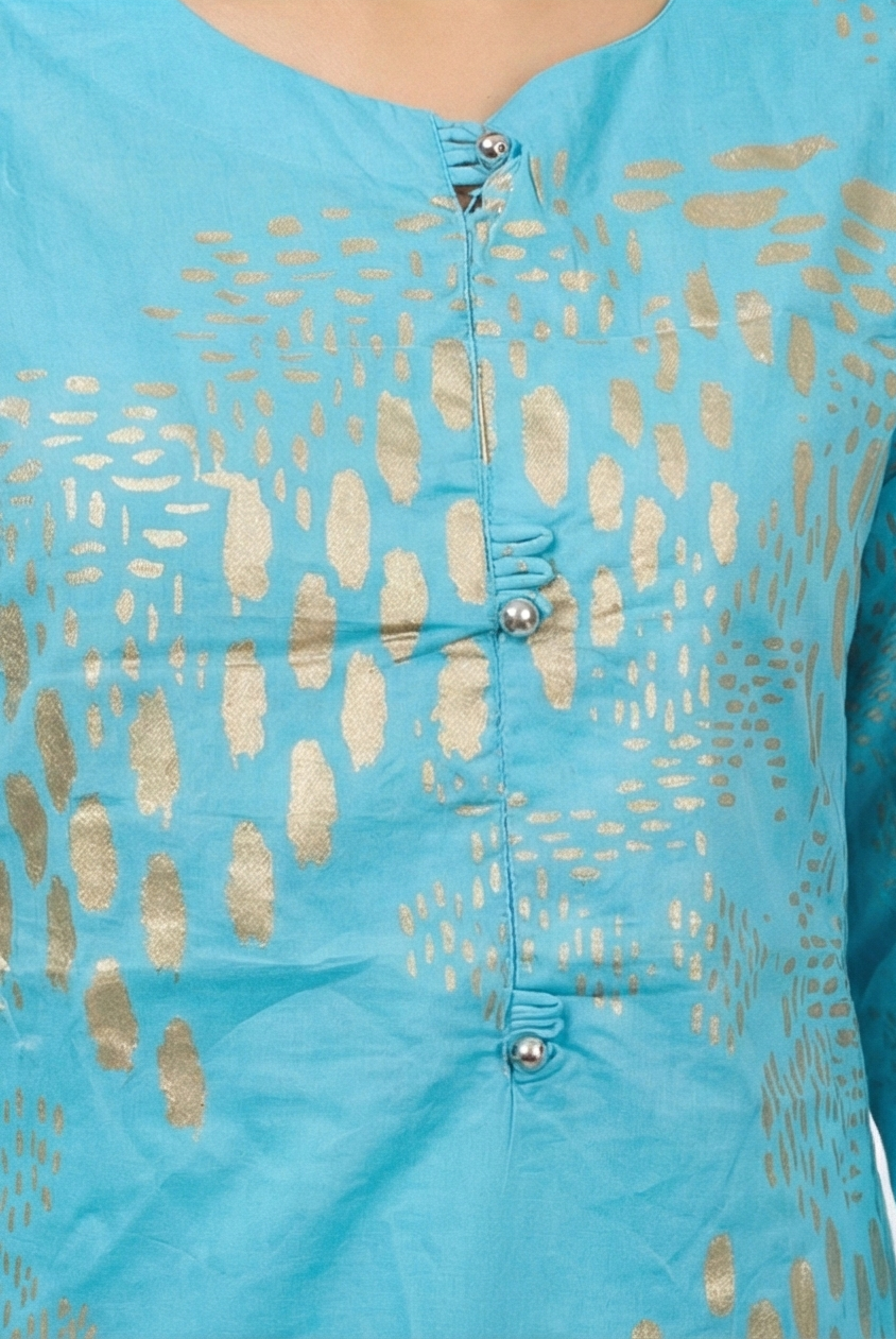 AlKaram Mak blue Jet print cotton Kurti 2pcs