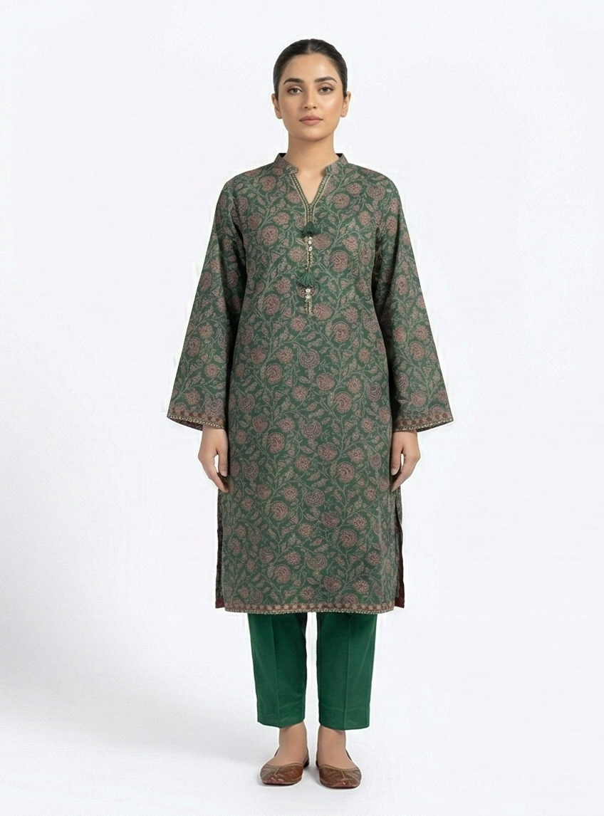 Zaraiz Dark green and purple lawn print 3pcs