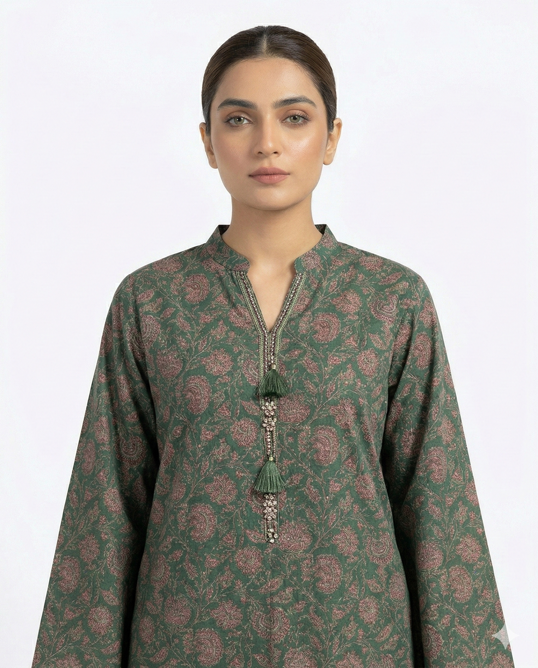 Zaraiz Dark green and purple lawn print 3pcs