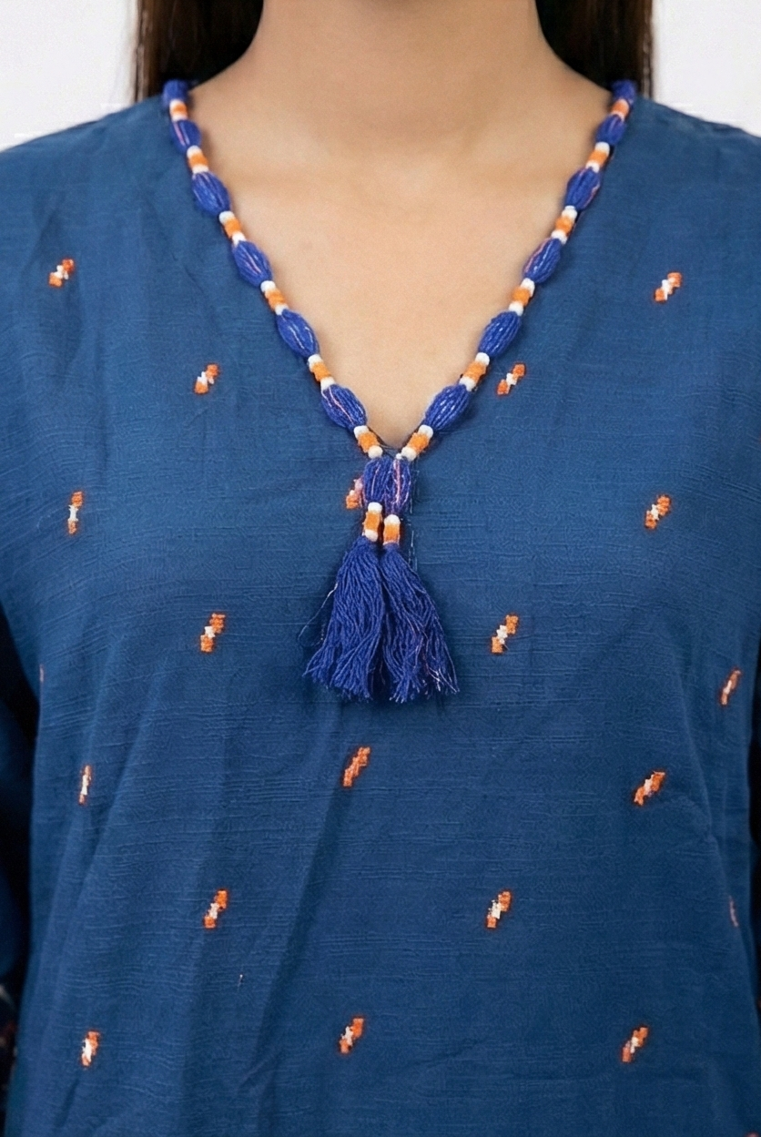 AlKaram Blue khaddar embroidered Kurti