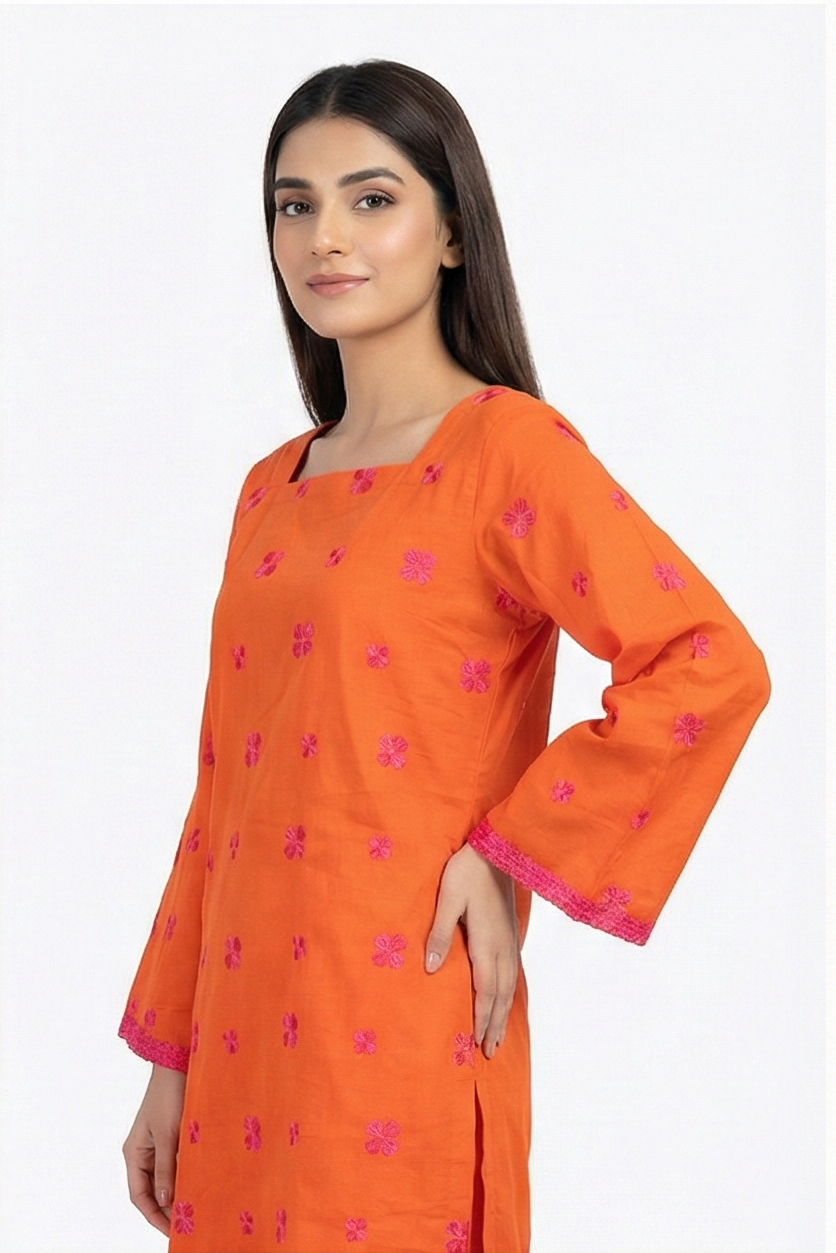 Generation Orange lawn with floral embroidery 2pcs