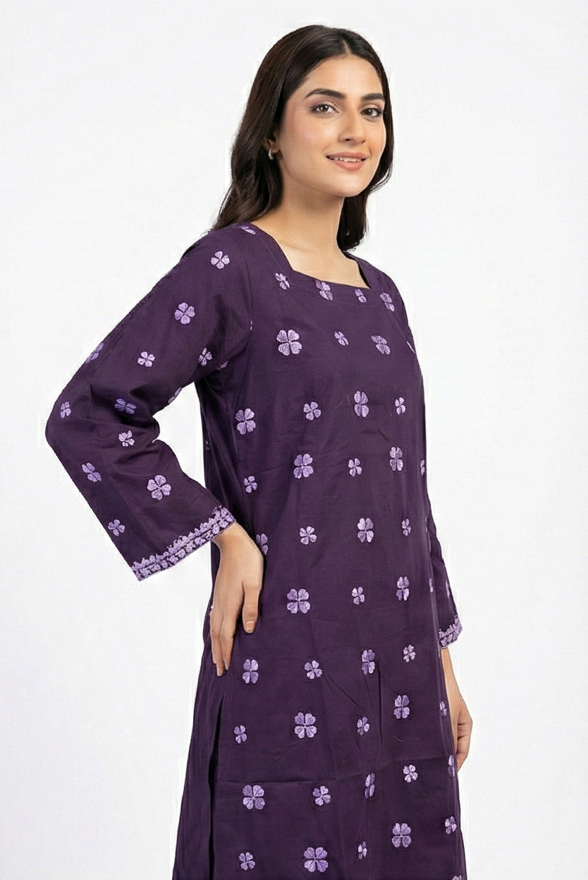Generation Lawn with embroidery floral - dark purple 2pcs