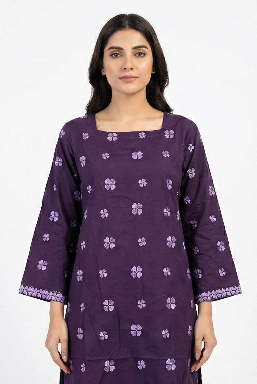 Generation Lawn with embroidery floral - dark purple 2pcs