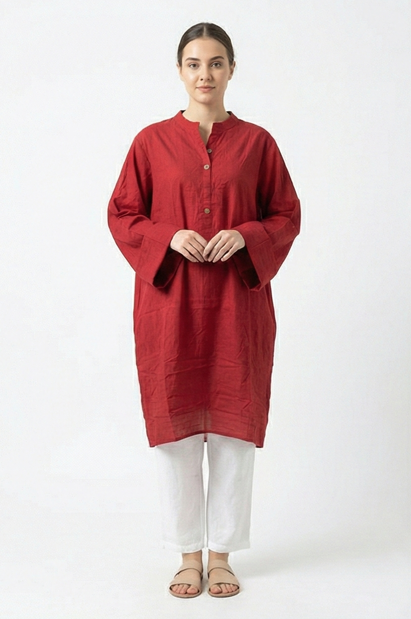 AlKaram dark red Cotton Kurti