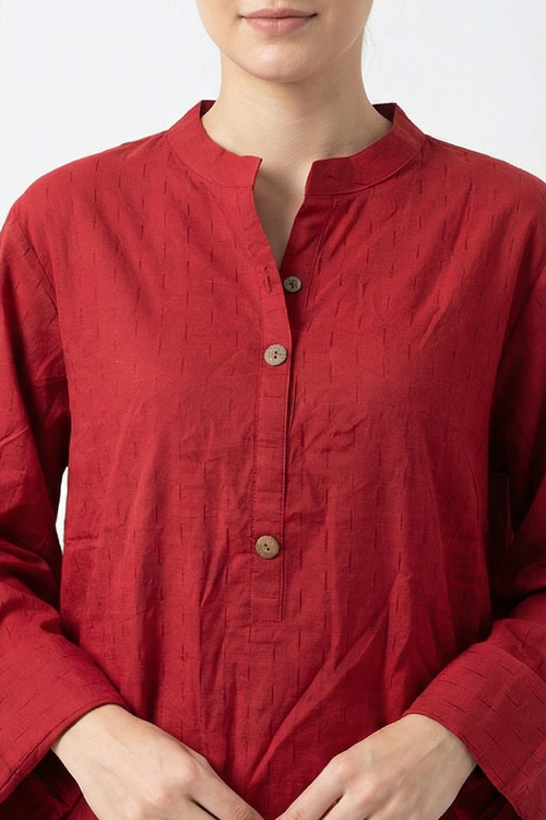 AlKaram dark red Cotton Kurti