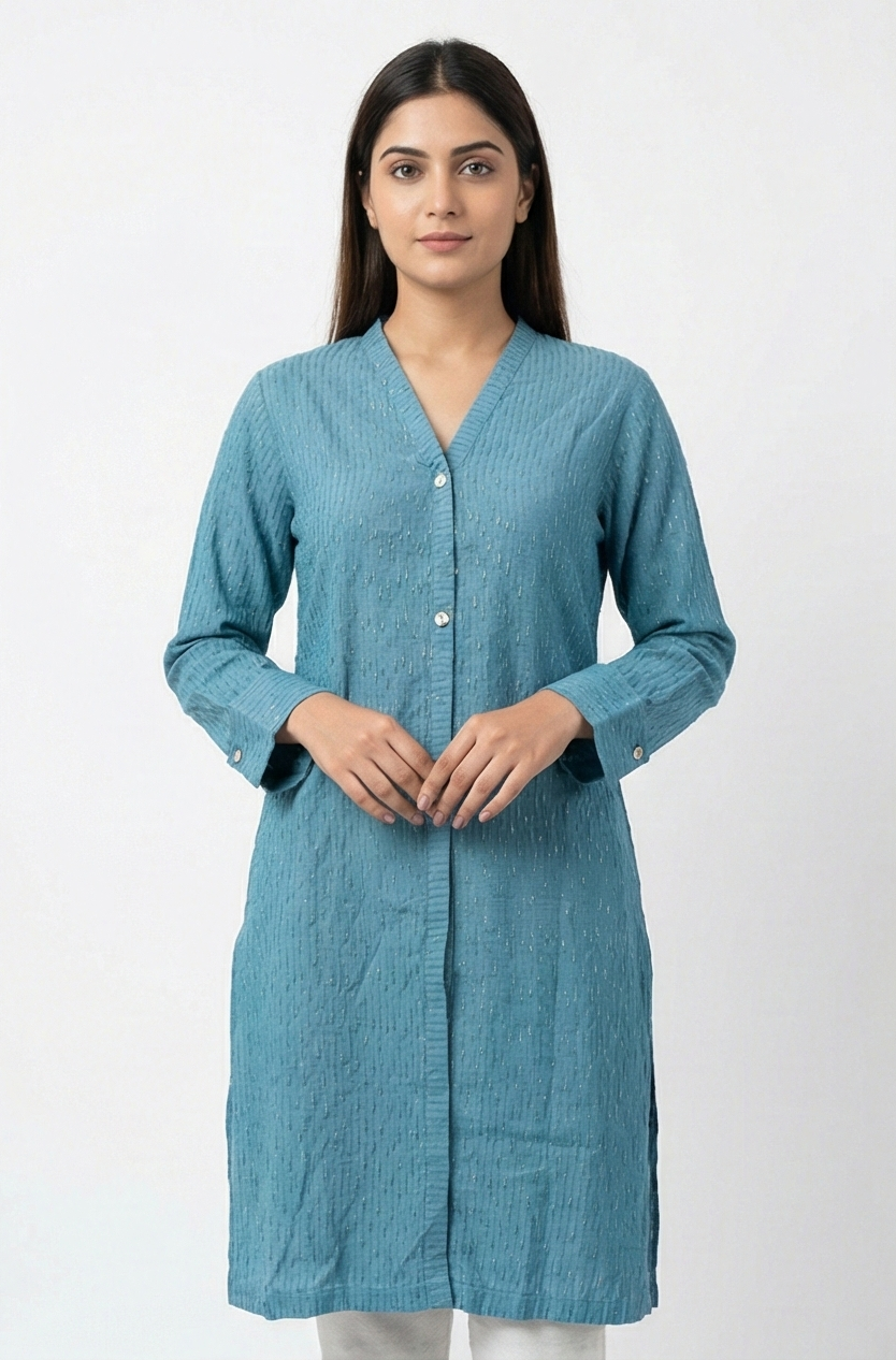 AlKaram light blue Khaddar zari Kurti