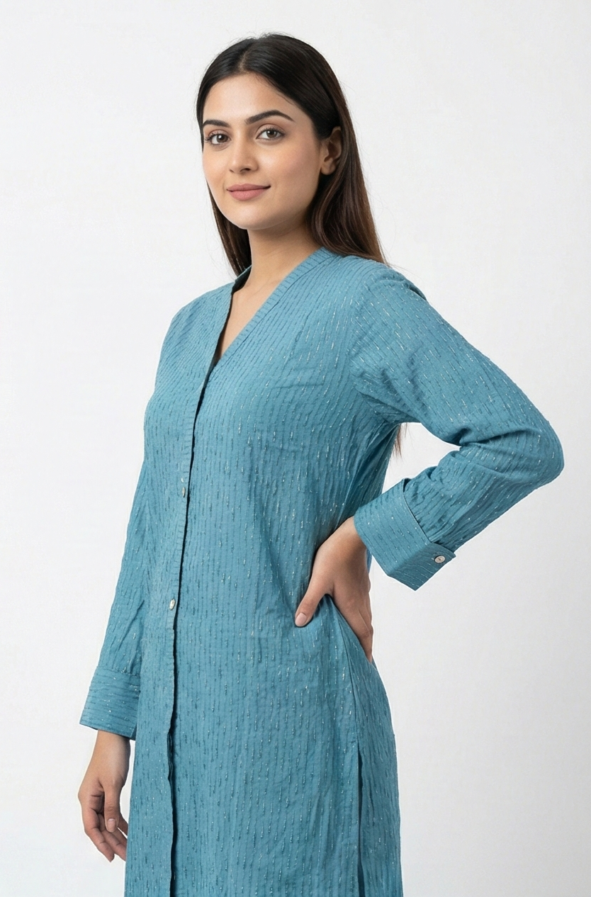 AlKaram light blue Khaddar zari Kurti