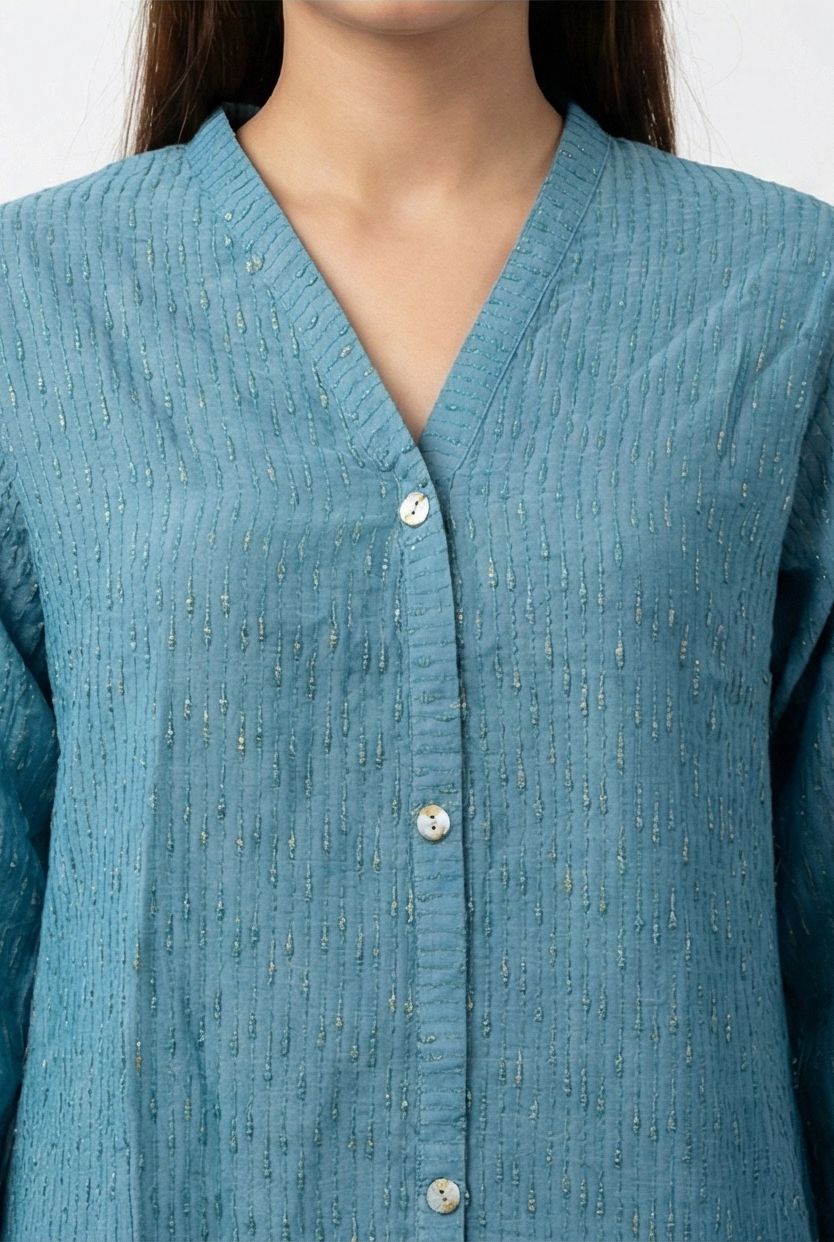 AlKaram light blue Khaddar zari Kurti