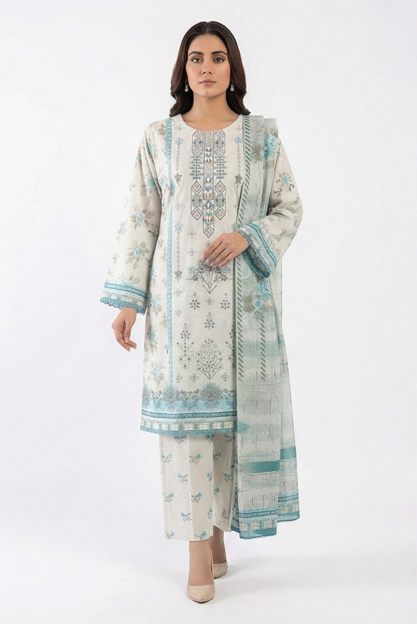 Zaraiz Premium embroidered white and light blue 3pcs