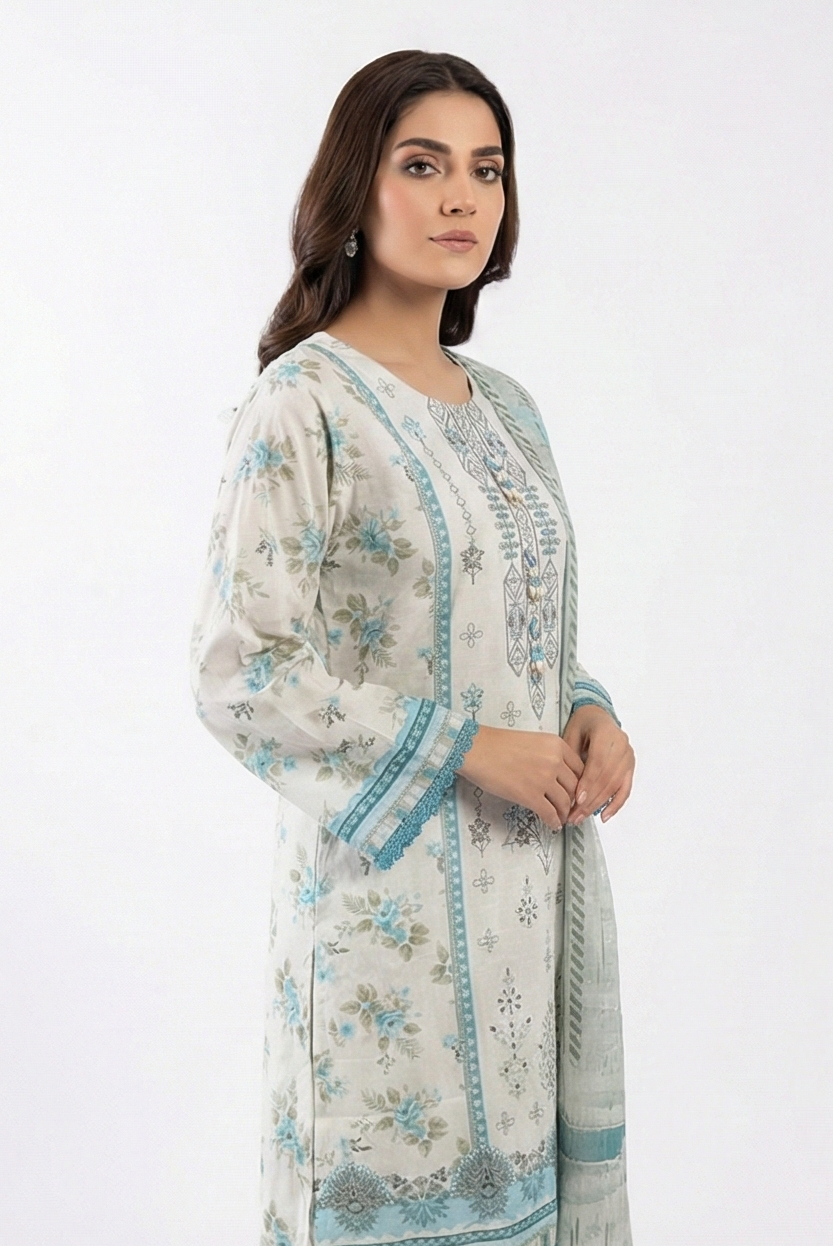 Zaraiz Premium embroidered white and light blue 3pcs