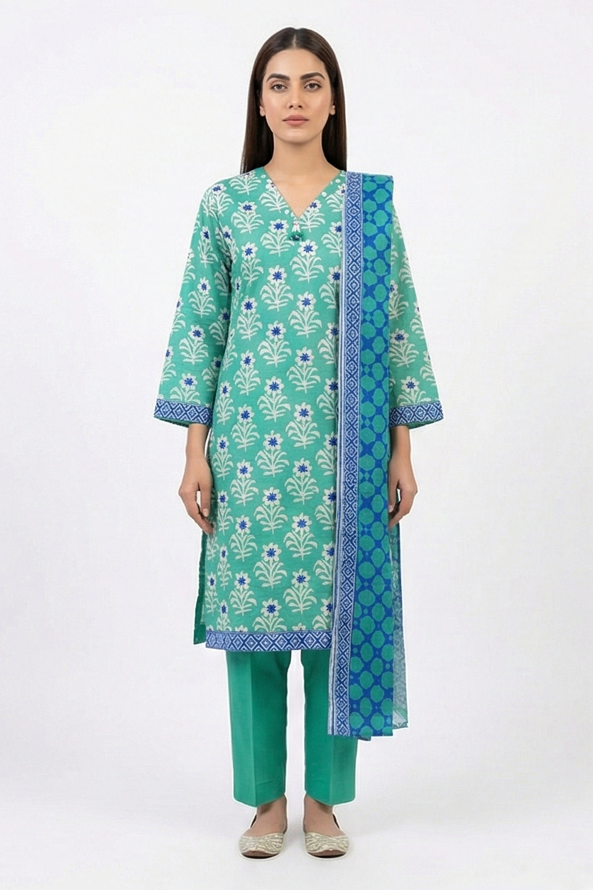 AlKaram green lawn Kurti 2pcs