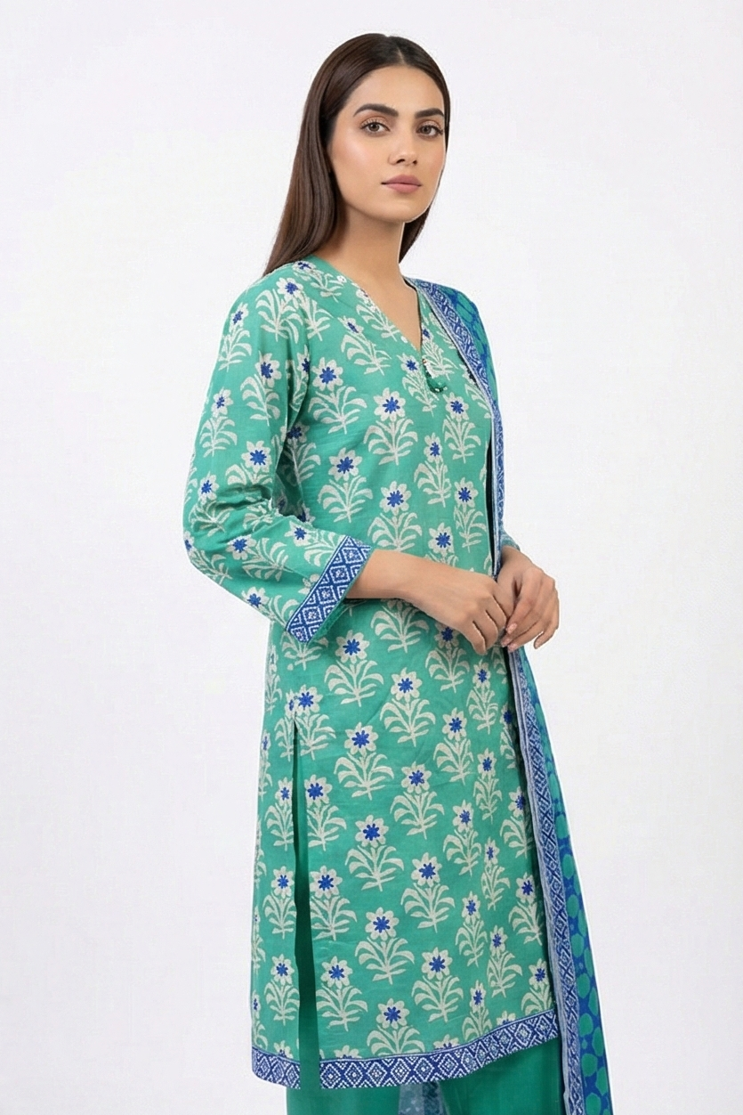 AlKaram green lawn Kurti 2pcs