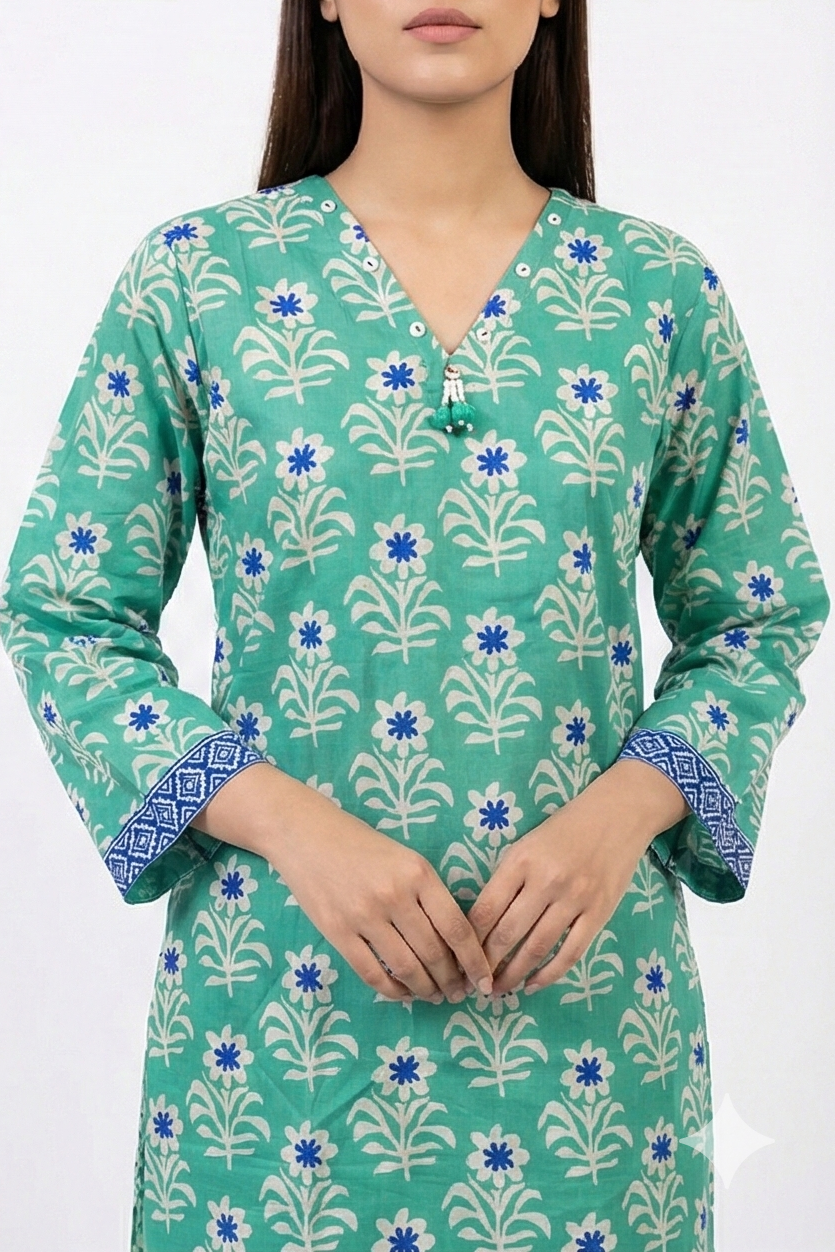 AlKaram green lawn Kurti 2pcs