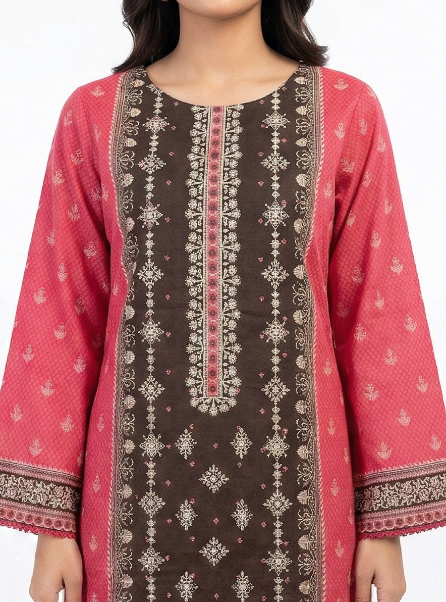 Zaraiz Khaddar Brown and pink with white Embroidery 3pcs