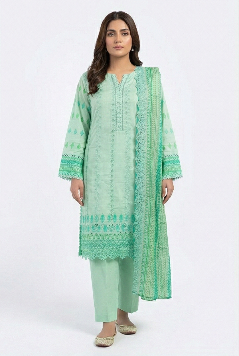 Tawakkal Lawn Embroidered digital print green 3pcs
