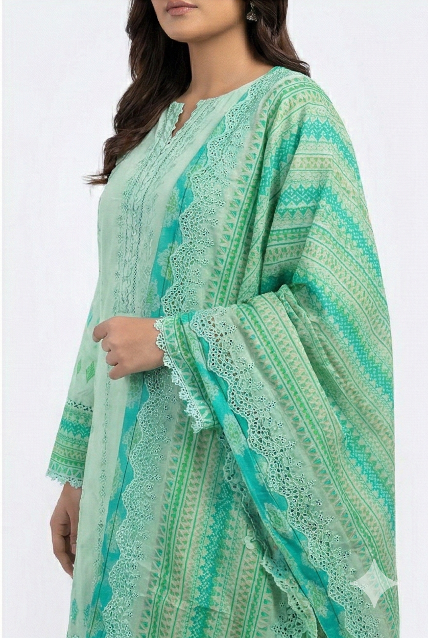 Tawakkal Lawn Embroidered digital print green 3pcs
