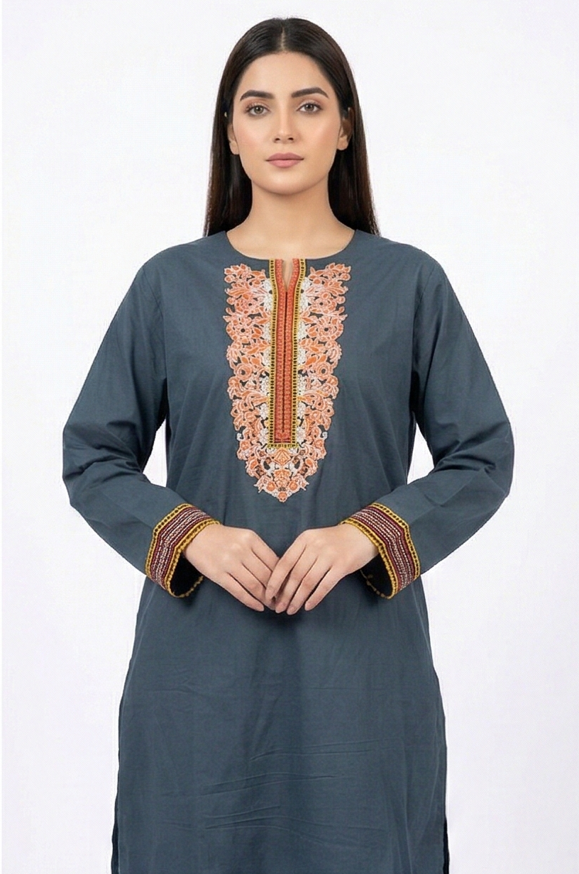 Nishat Blue Cotton Orange Embroidered 2pcs