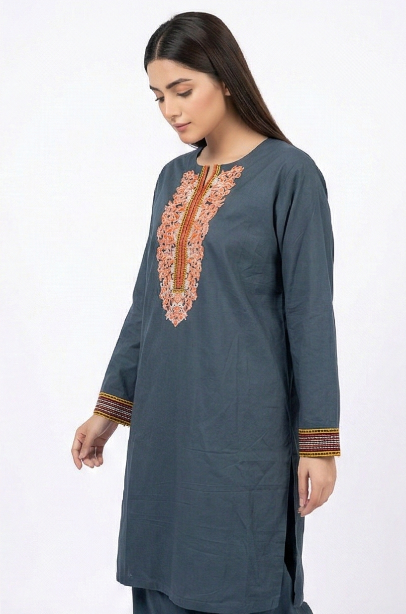 Nishat Blue Cotton Orange Embroidered 2pcs