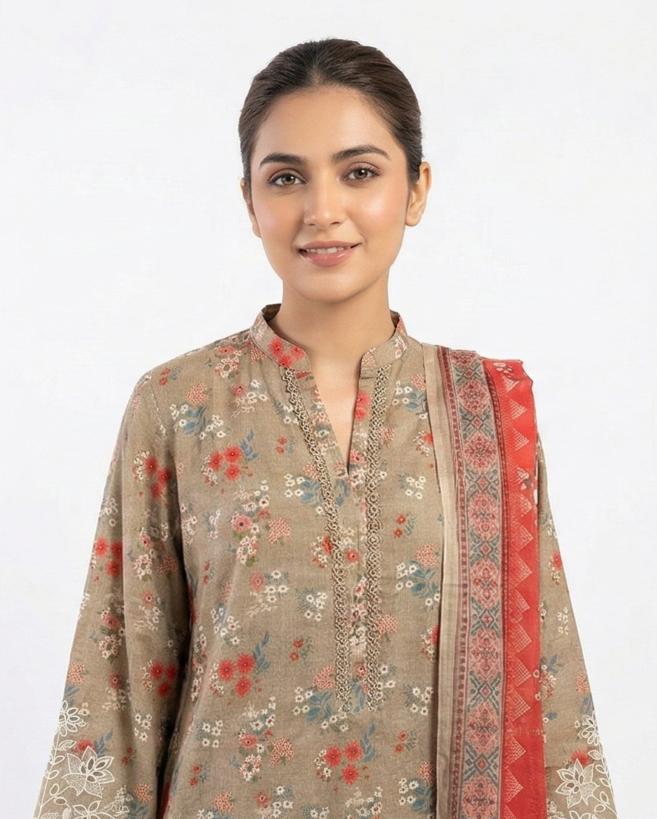 Zaraiz Light brown Floral Light Khaddar 3pcs
