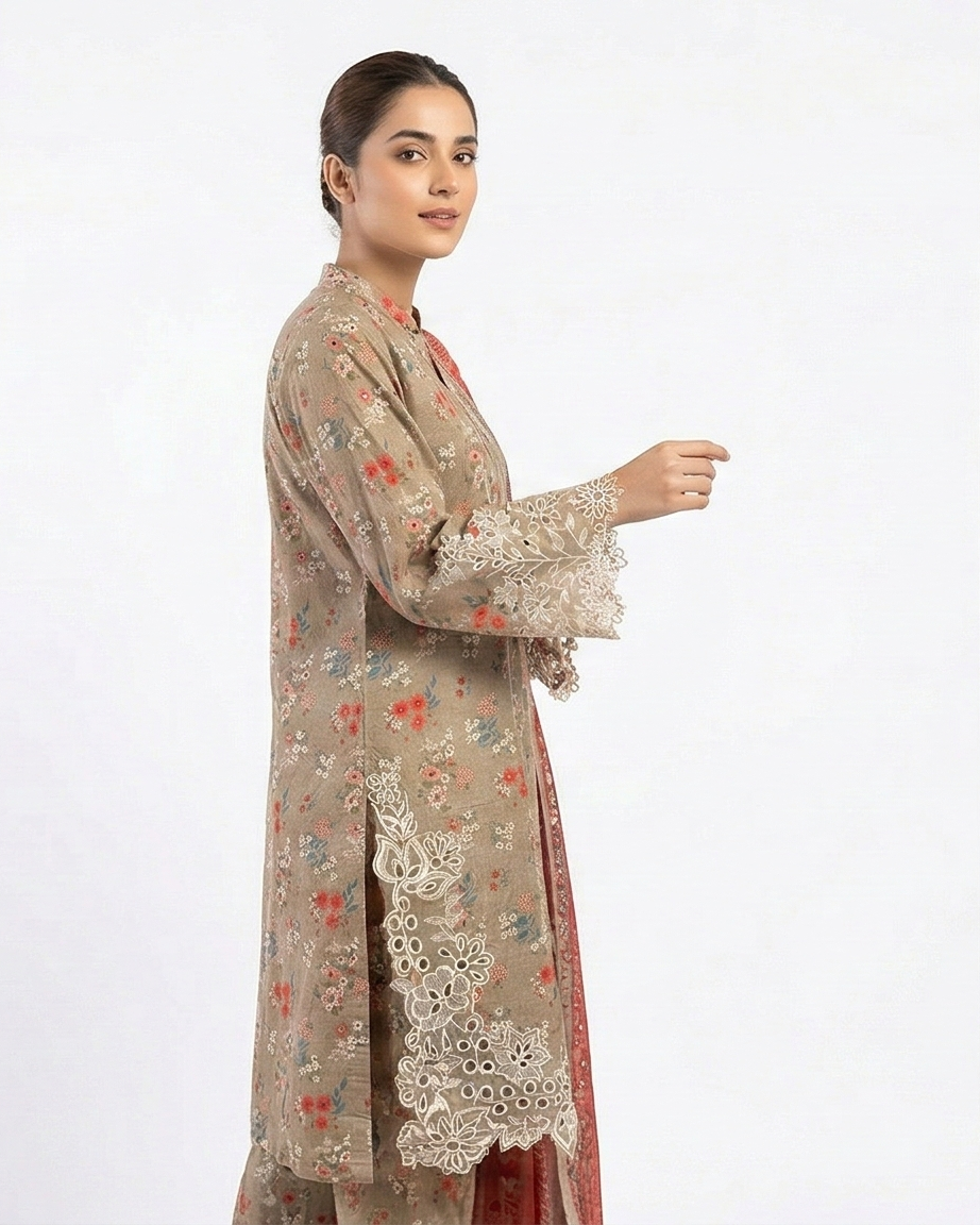 Zaraiz Light brown Floral Light Khaddar 3pcs