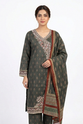 Zaraiz Luxury Dark grey Floral Embroidery neck 3pcs