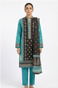 Zaraiz Dark brown and turquoise Embroidered - Khaddar 3pcs