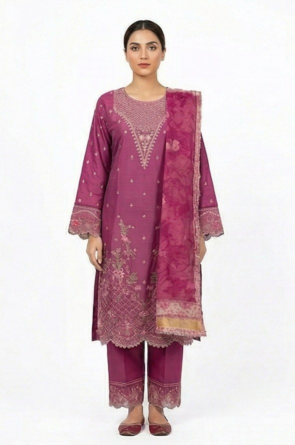 Zaraiz Luxury dark pink Embroidery 3pcs