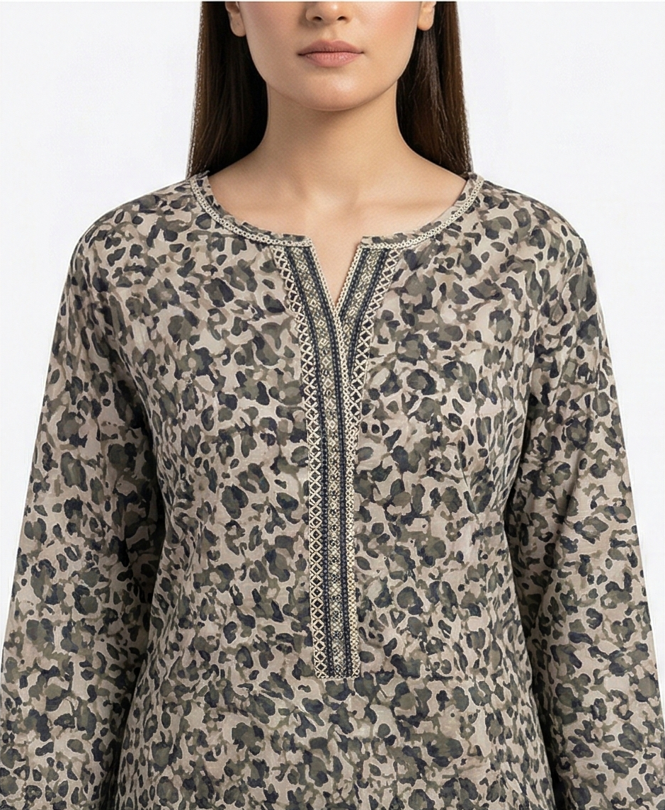 Zaraiz cheetah grey print lawn with trouser 2pcs