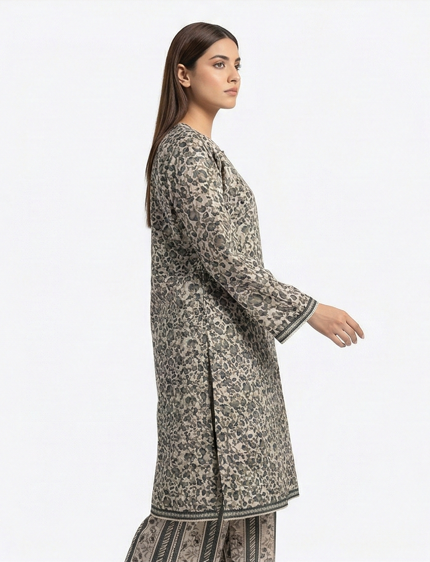 Zaraiz cheetah grey print lawn with trouser 2pcs