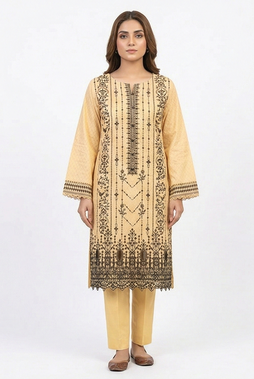 Tawakkal Lawn Embroidered cut work yellow 3pcs