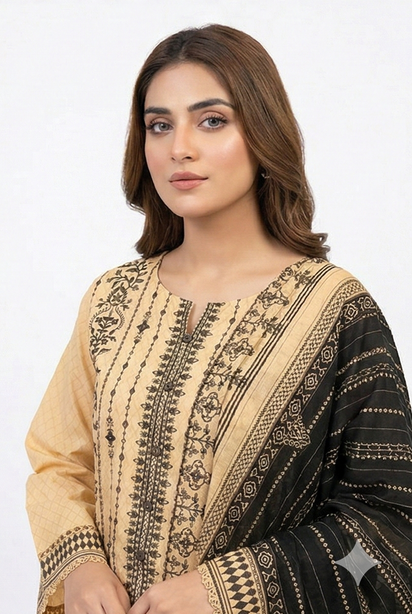 Tawakkal Lawn Embroidered cut work yellow 3pcs