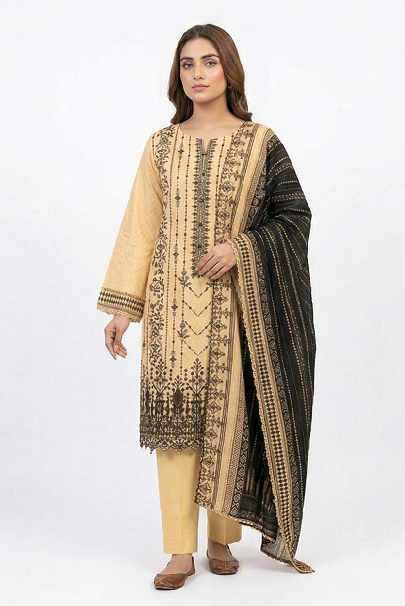 Tawakkal Lawn Embroidered cut work yellow 3pcs