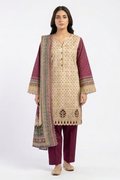 Tawakkal Lawn embroidered - Beige and maroon 3pcs