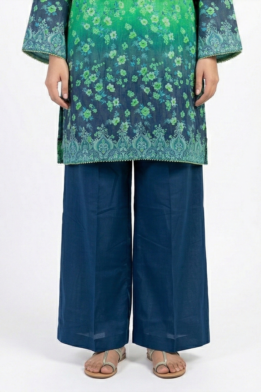 Zaraiz Bright green and blue print plazo style shalwar lawn 3pcs