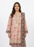 Zaraiz Light khaddar - pink peach floral embroidered 3pcs