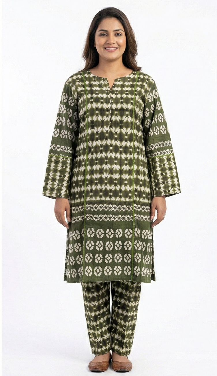 Zaraiz Tye n Dye Khaddar green 2pcs