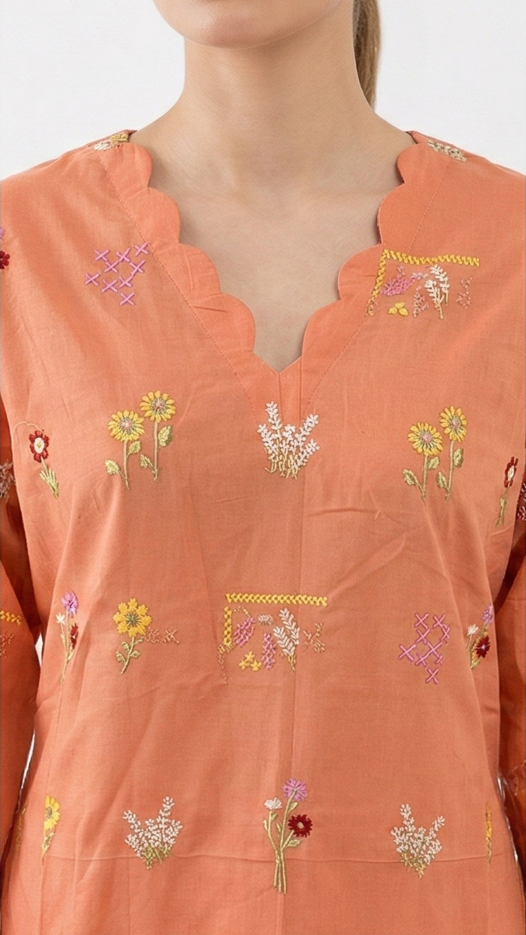 Sapphire Light orange cotton embroidered 2pcs