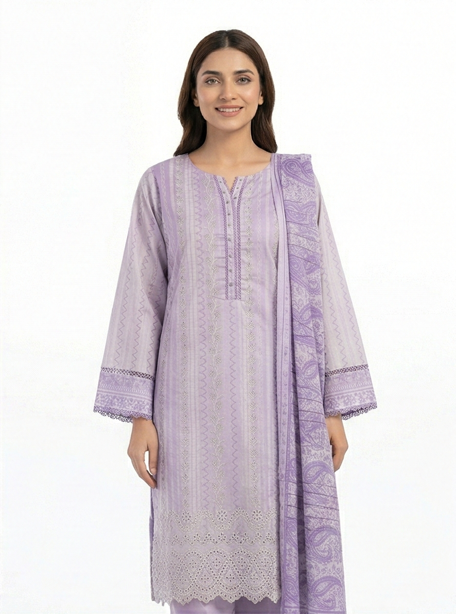 Tawakkal lilac embroidered lawn 3pcs
