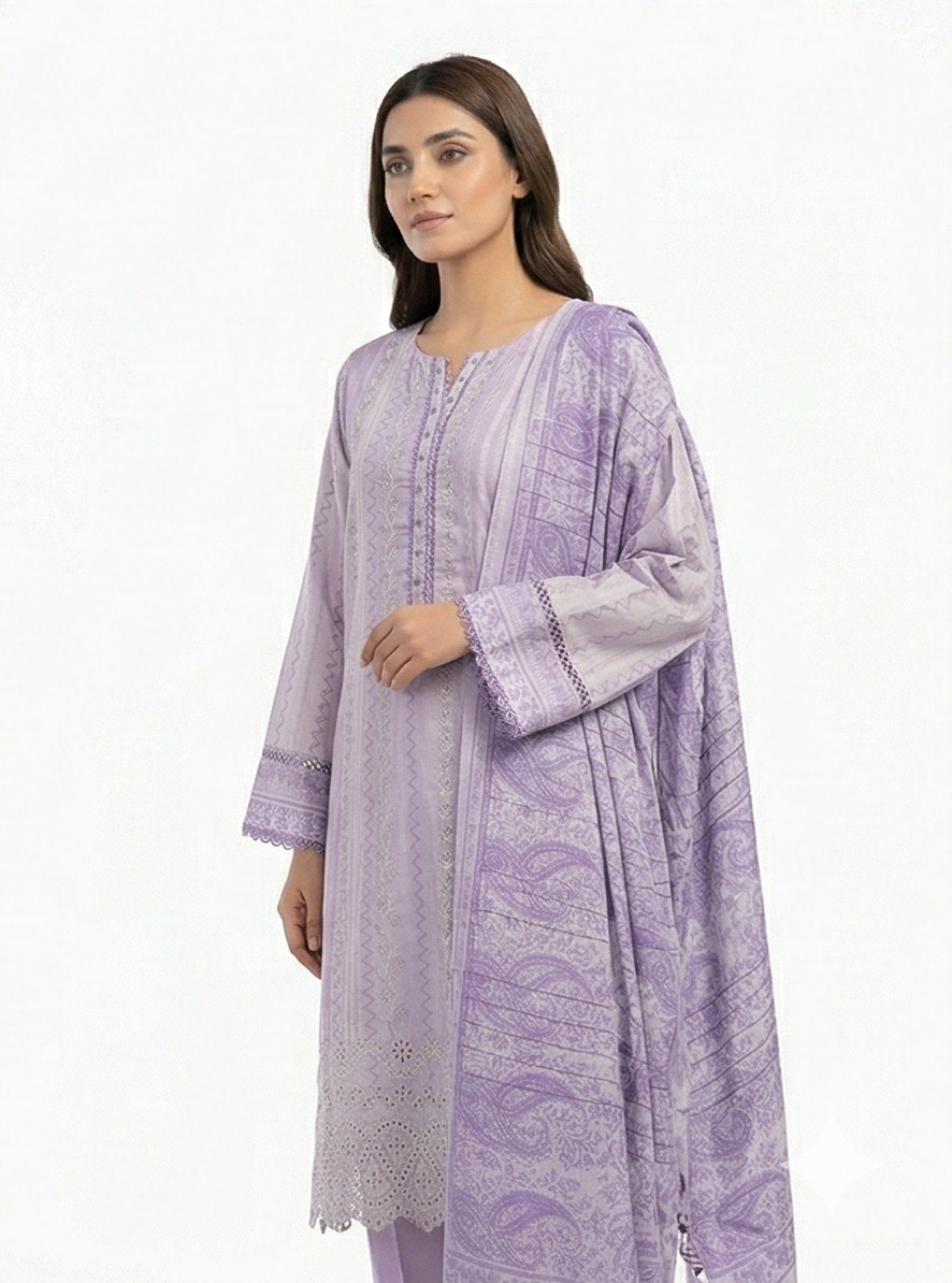 Tawakkal lilac embroidered lawn 3pcs