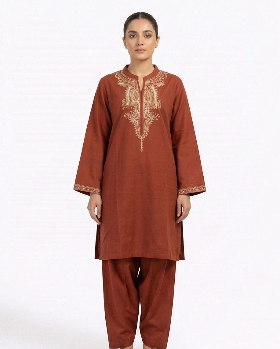 Nishat Brown Khaddar embroidery 2pcs