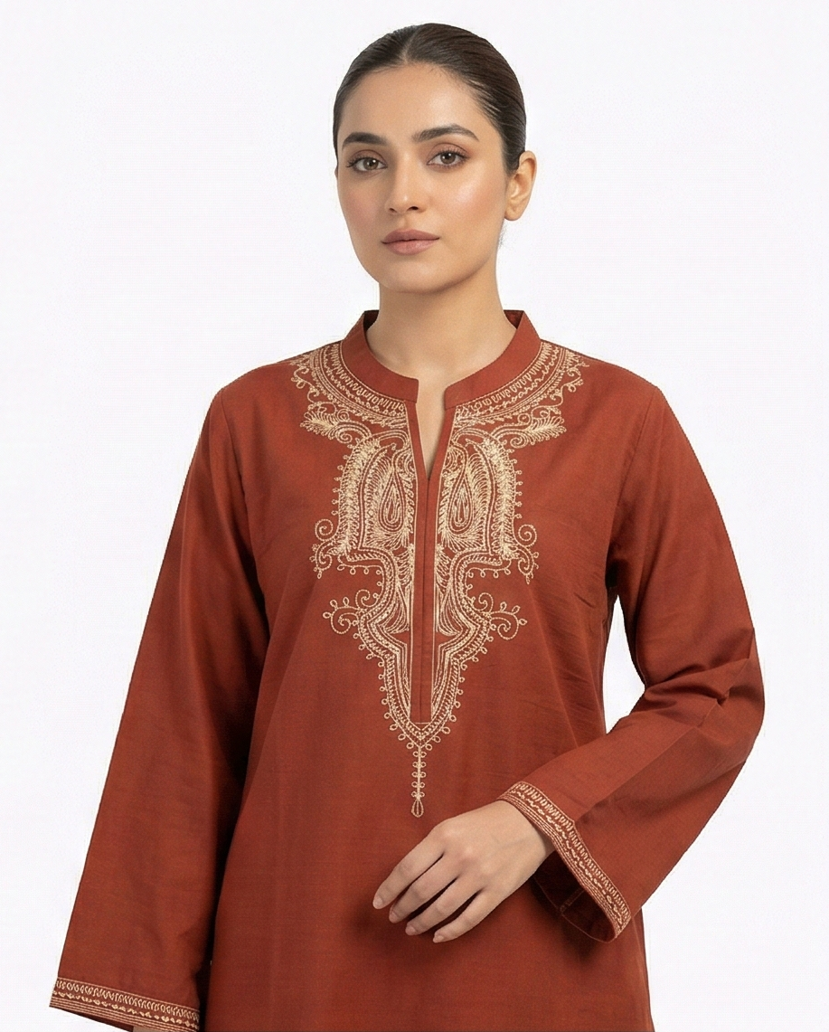Nishat Brown Khaddar embroidery 2pcs
