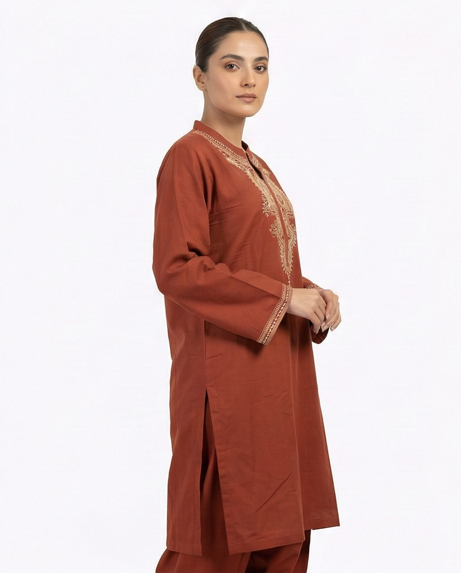 Nishat Brown Khaddar embroidery 2pcs