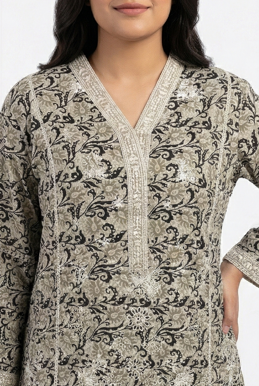 Zaraiz Luxury Cotton embroidered v neck 3pcs