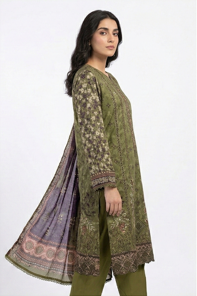 Tawakkal green lawn embroidered digital print dupatta 3pcs